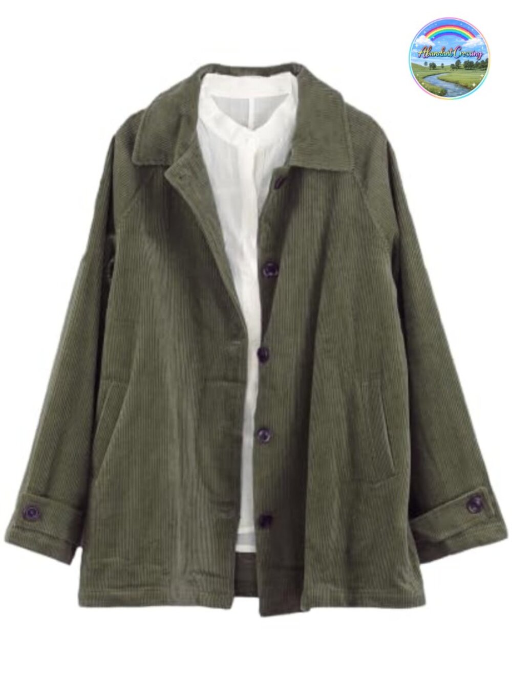 Women's Corduroy Button Down Jacket Long Sleeve Loose Fit Casual Coat with